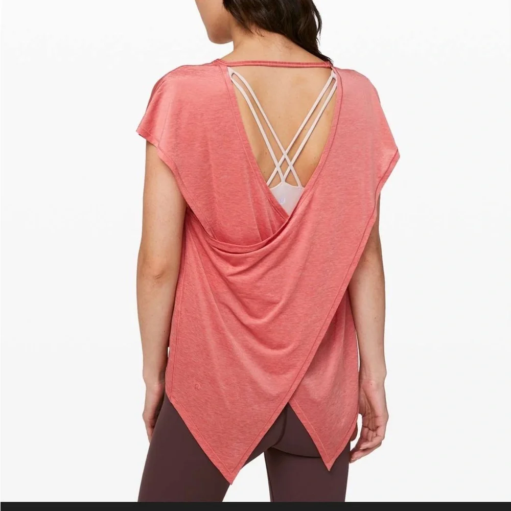 Lululemon Playful Practice shirt short sleeve rustic coral 2 open back